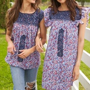 Mi Golondrina Soledad Short Dress in Marino Celebration Floral Size XS